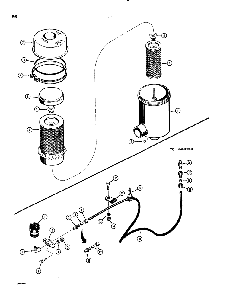 Схема запчастей Case 1150C - (056) - AIR CLEANER, AIR CLEANER ASSEMBLY, RESTRICTION INDICATOR (02) - ENGINE