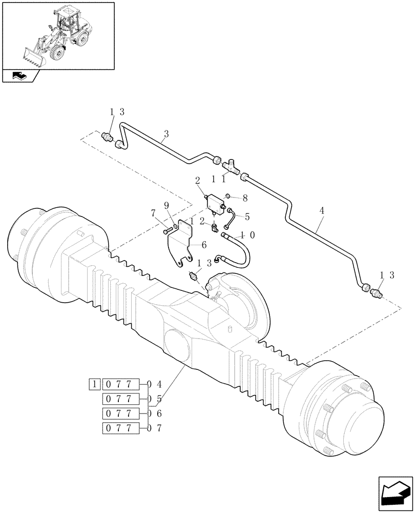 Схема запчастей Case 121E - (077[03]) - 35KM/H FRONT AXLE COMPONENTS (HIGH SPEED) (04) - FRONT AXLE