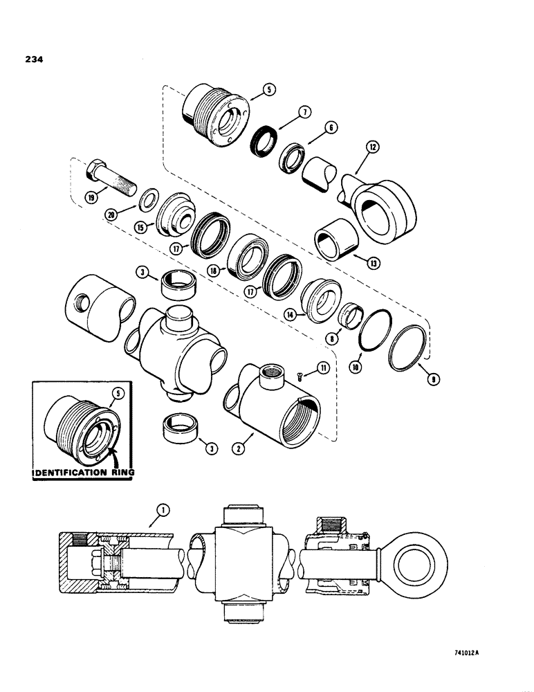 Схема запчастей Case 35 - (234) - G33420 AND G33421 LOADER BUCKET TILT CYLINDERS, WITH TWO PIECE PISTON 