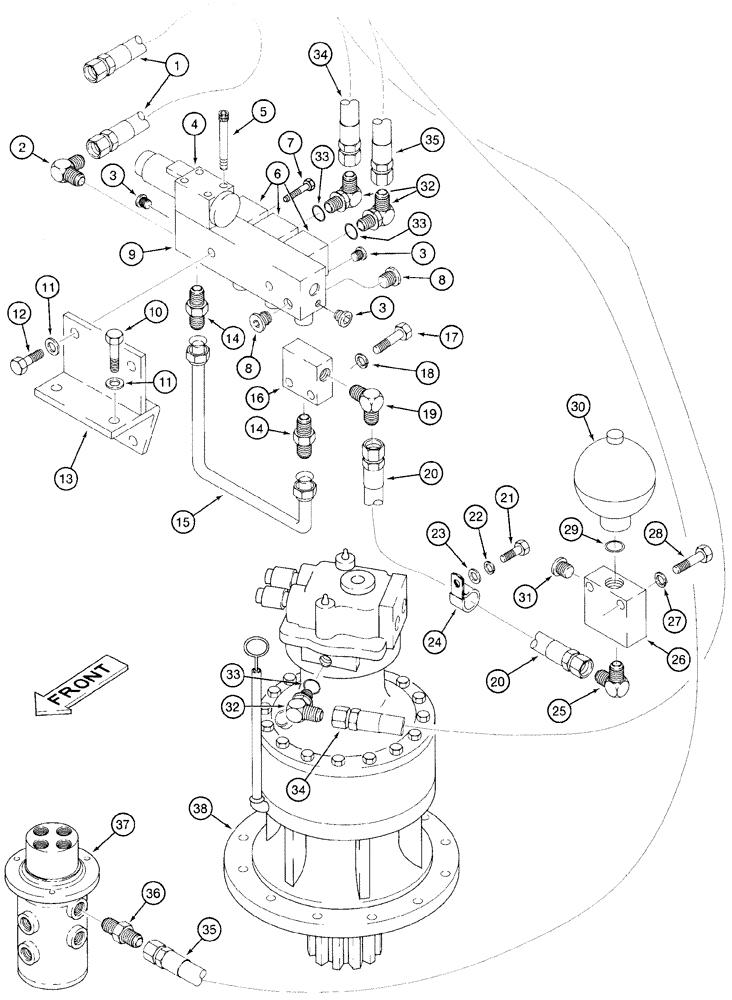 Схема запчастей Case 9050 - (8-34) - HYDRAULIC CONTROL CIRCUIT, PILOT LINES AT SOLENOIDS AND ACCUMULATOR (08) - HYDRAULICS