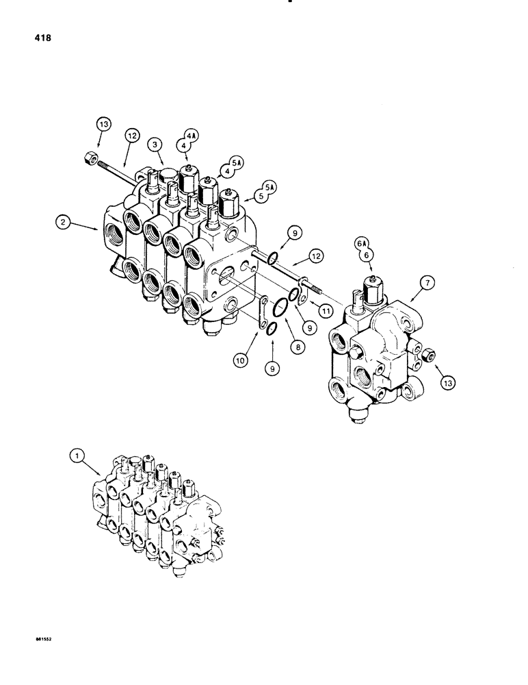 Схема запчастей Case 580E - (418) - BACKHOE CONTROL VALVES, USED ON MODELS WITH EXTENDABLE DIPPER (08) - HYDRAULICS