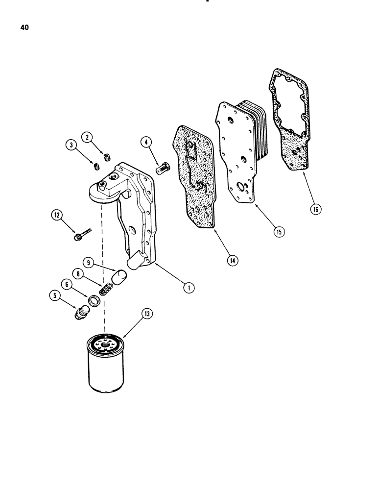 Схема запчастей Case 580E - (040) - OIL FILTER AND COOLER, 4T-390 AND 4-390 DIESEL ENGINE (02) - ENGINE