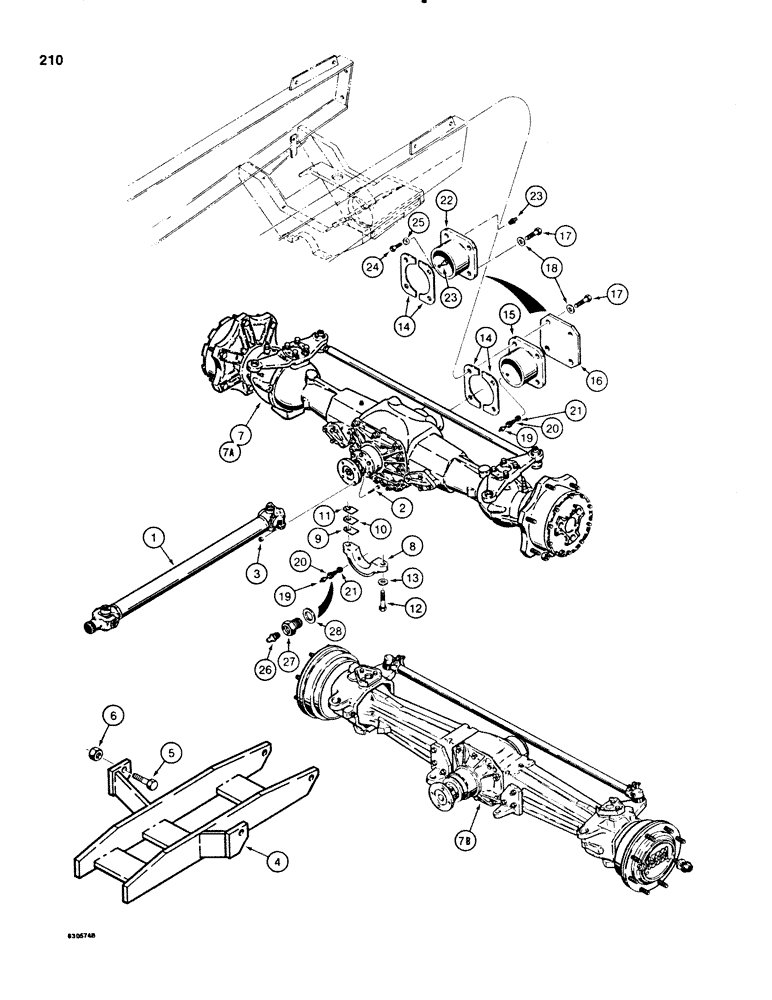 Схема запчастей Case 580E - (210) - FRONT DRIVE AXLE MOUNTING AND DRIVE SHAFT (06) - POWER TRAIN