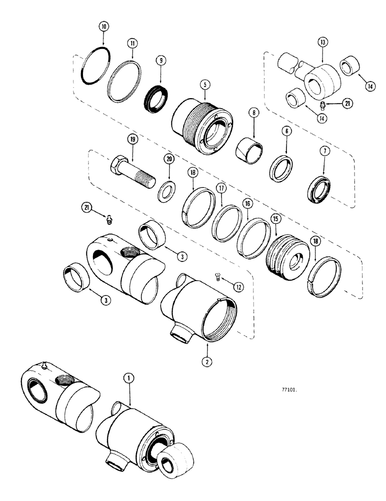 Схема запчастей Case 680CK - (298) - G101226 AND G101227 CLAM CYLINDER, 3" DIA. CYLINDER WITH 10 1/2" STROKE WITH ONE PIECE PISTON (35) - HYDRAULIC SYSTEMS