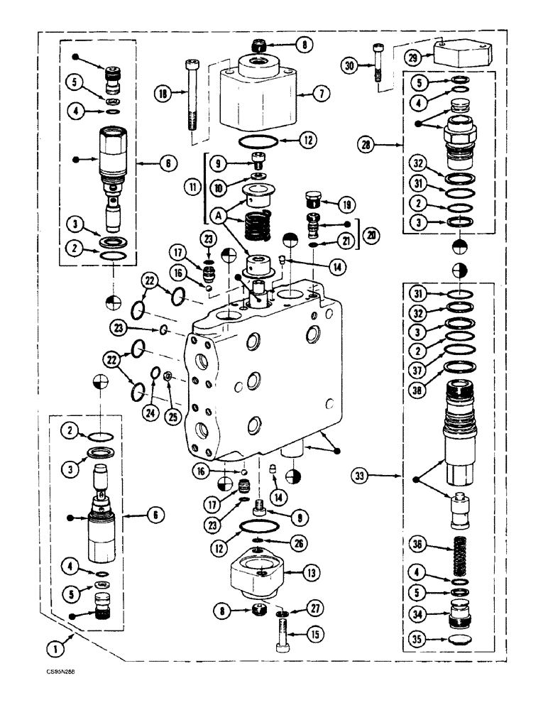 Схема запчастей Case 688BCK - (7-16) - CONTROL VALVE SECTION - LEFT TRAVEL, 688B CK (120301-) (07.1) - UNDERCARRIAGE HYDRAULICS