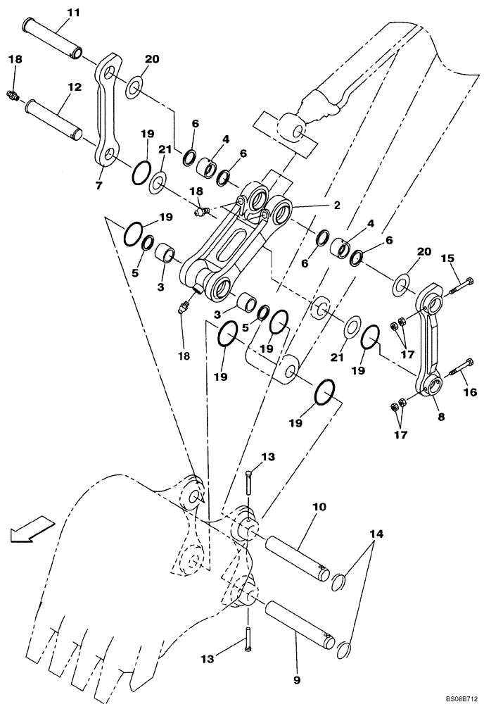 Схема запчастей Case CX80 - (09-55) - BUCKET LINKAGE, HEAVY DUTY (09) - CHASSIS