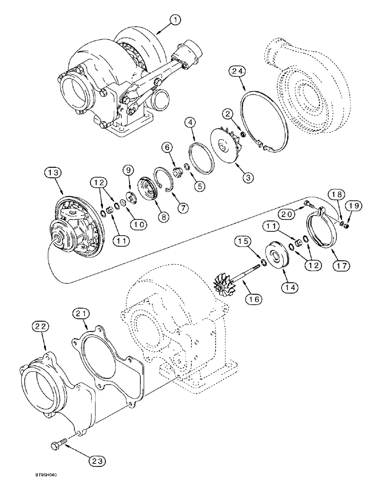 Схема запчастей Case 9020B - (2-044) - TURBOCHARGER, 4TA-390 EMISSIONS CERTIFIED ENGINE, P.I.N. DAC02#2001 AND AFTER (02) - ENGINE