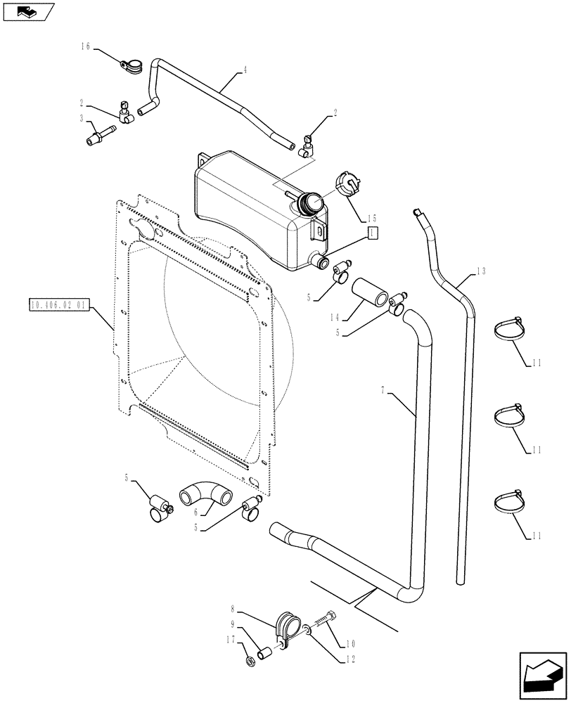 Схема запчастей Case 590SN - (10.406.02[02]) - VAR - 747853, 747855 - COOLANT EXPANSION RESERVOIR (10) - ENGINE