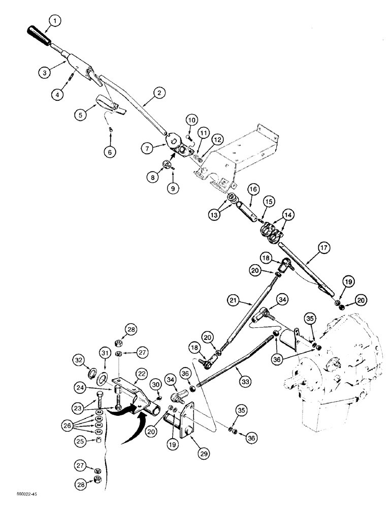 Схема запчастей Case 480F - (6-20) - POWER SHUTTLE CONTROL LEVER AND LINKAGE (06) - POWER TRAIN