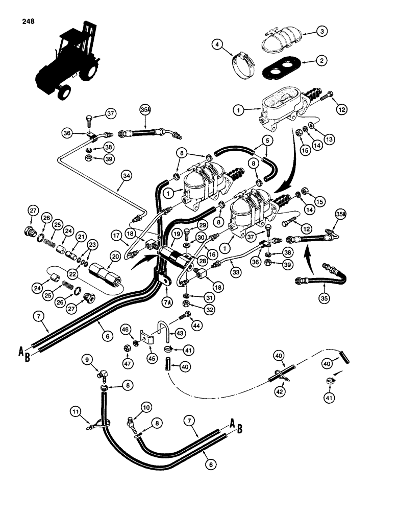 Схема запчастей Case 584D - (248) - BRAKE MASTER CYLINDER HYDRAULIC CIRCUIT, ALL 4WD MODELS, 2WD MODELS TRACTOR PIN 9879000 AND AFTER (33) - BRAKES & CONTROLS