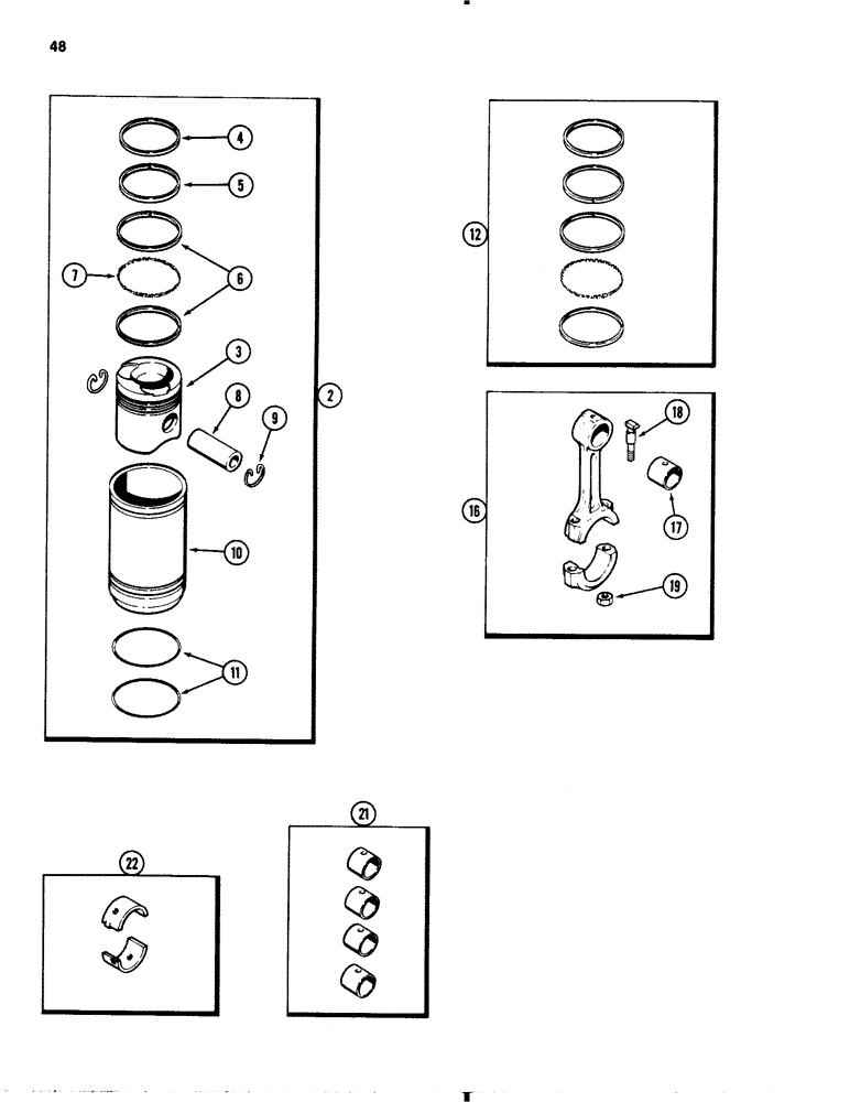 Схема запчастей Case 1845B - (048) - PISTONS, 188 DIESEL ENGINE (02) - ENGINE