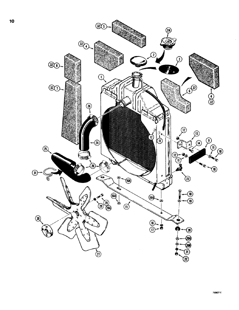 Схема запчастей Case 580C - (010) - RADIATOR, FAN AND MOUNTING PARTS (02) - ENGINE