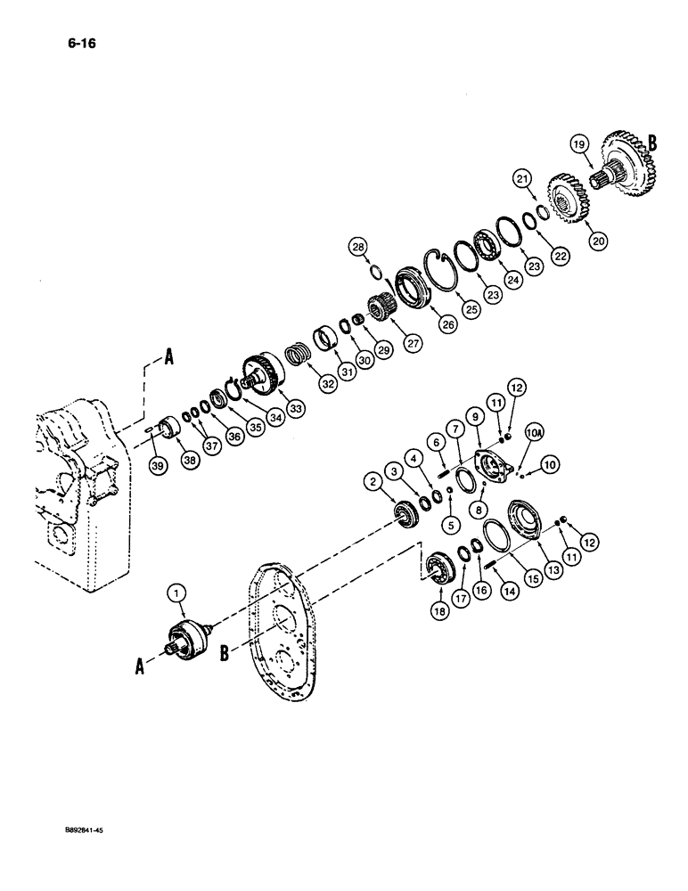 Схема запчастей Case 1085C - (6-16) - TRANSMISSION, LOW AND THIRD SPEED CLUTCHES, GEARS, SHAFTS AND BEARINGS (06) - POWER TRAIN