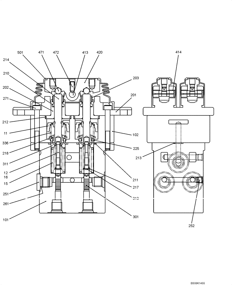 Схема запчастей Case CX50B - (07-044) - VALVE ASSY, PILOT (PROPELLING) (PM30V00019F7) ELECTRICAL AND HYDRAULIC COMPONENTS