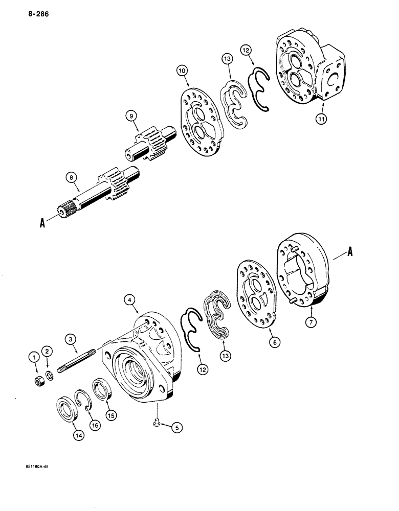 Схема запчастей Case 680K - (8-286) - D127916 STEERING AND BACKHOE HYDRAULIC PUMP (08) - HYDRAULICS