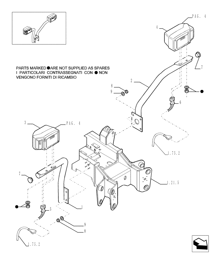 Схема запчастей Case TX1055 - (9.00330[02]) - FRONT HEADLAMP SUPPORTS - OPTIONAL CODE 749268001 (55) - ELECTRICAL SYSTEMS