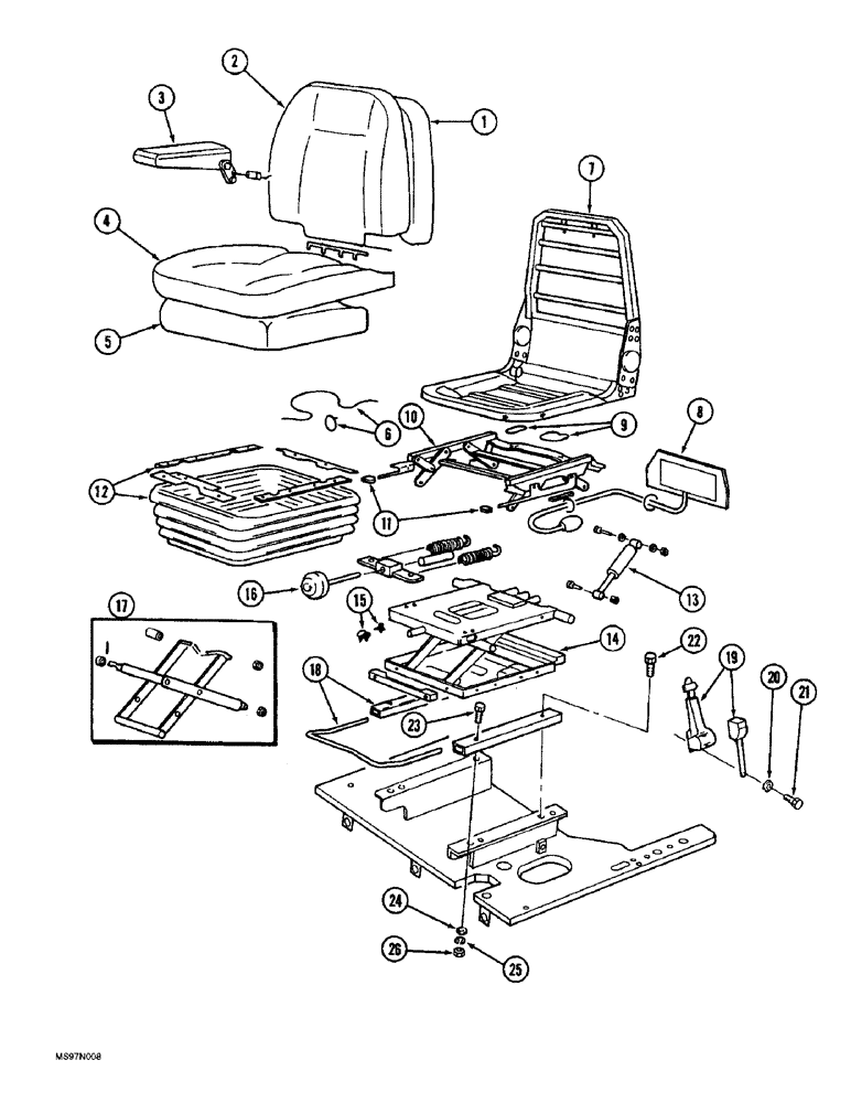 Схема запчастей Case 9045B - (9-036) - 300642A1 SUSPENSION SEAT ASSEMBLY, SEAT BACK CUSHION HAS CASE LOGO (09) - CHASSIS