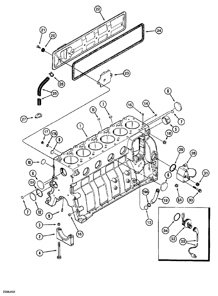 Схема запчастей Case 850G - (2-45A) - CYLINDER BLOCK (P.I.N. JJG0254005 TO JJG0254009, JJG0254015 AND AFTER) (01) - ENGINE