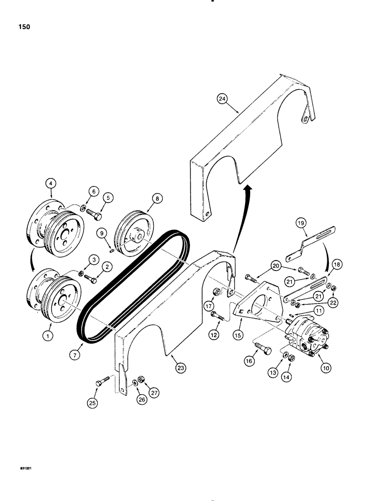 Схема запчастей Case SD100 - (150) - STEERING AND EQUIPMENT PUMP MOUNTING, WITH DOUBLE GROOVE BELT, USED ON 30+4 SER. NO. 4500 AND AFTER (41) - STEERING