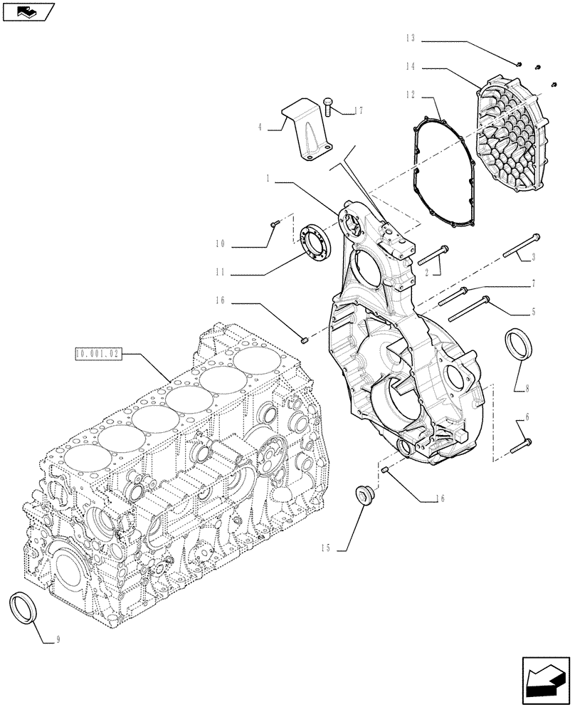 Схема запчастей Case F2CFE614A A013 - (10.102.02) - FLYWHEEL CASE (504356968 - 504134507) (01) - ENGINE