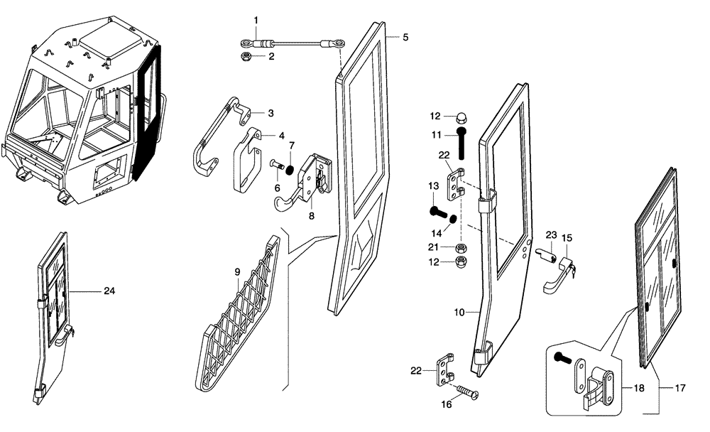 Схема запчастей Case 330 - (51A00001049[01]) - ROPS CAP - DOOR (10) - Cab/Cowlings