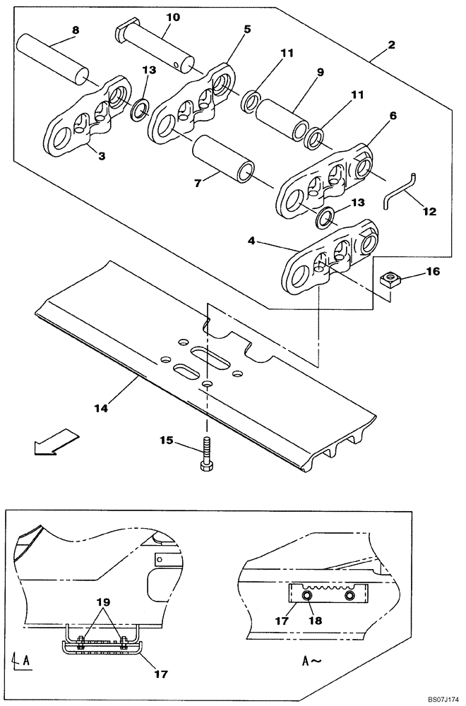 Схема запчастей Case CX130B - (05-07) - TRACK CHAINS, 600 MM, M SEAL (11) - TRACKS/STEERING