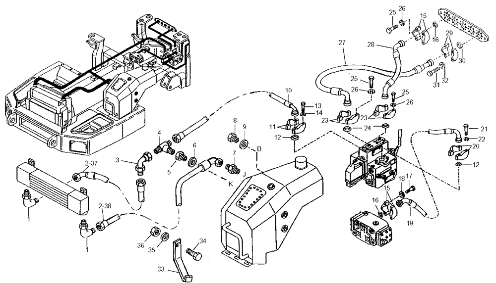 Схема запчастей Case 330 - (72A00010718[02]) - DUMPING SYSTEM - HYDRAULIC CIRCUIT (19) - OPTIONS