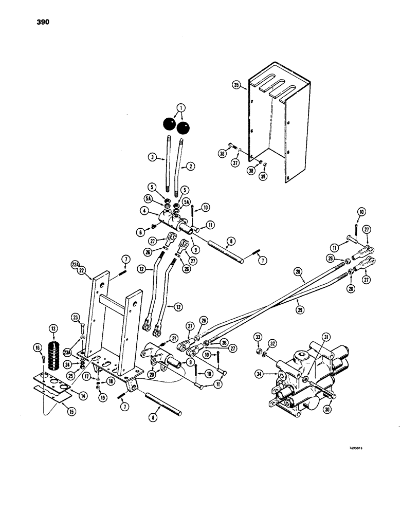 Схема запчастей Case W24C - (390) - LOADER CONTROL VALVE AND LEVERS (2 SPOOL) (08) - HYDRAULICS