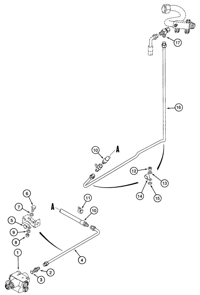 Схема запчастей Case 621C - (07-014) - HYDRAULICS - BRAKE, MAIN, ACCUMULATOR VALVE TO RETURN PORT ON ORIFICE VALVE BLOCK TUBE (07) - BRAKES