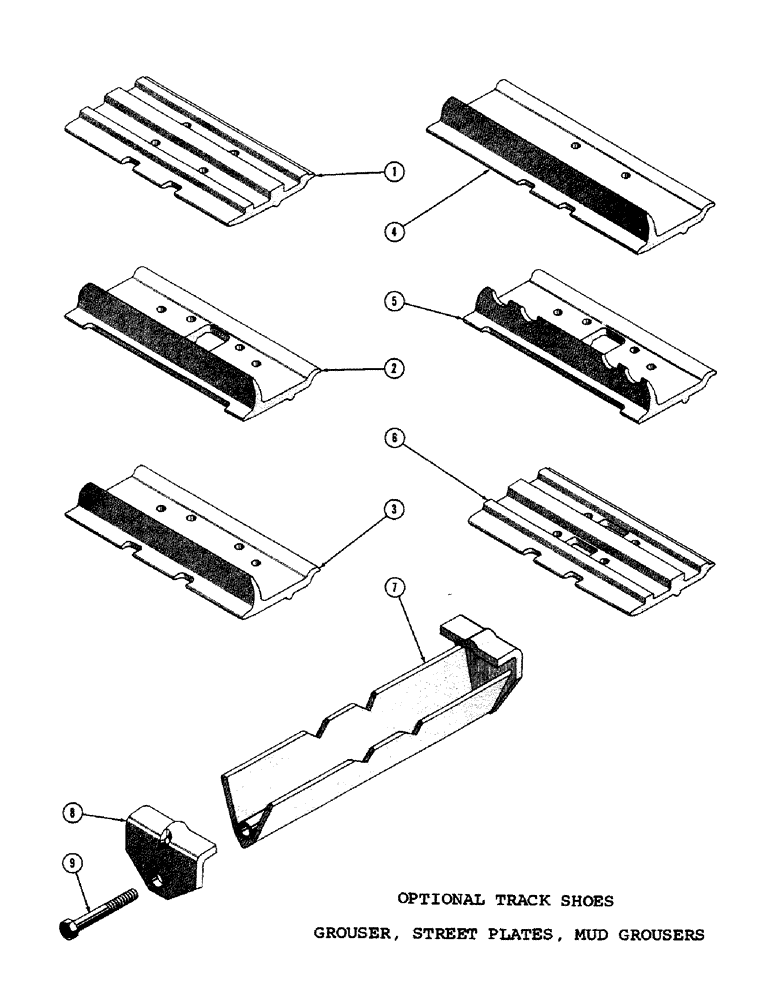 Схема запчастей Case 1000C - (166) - OPTIONAL TRACK SHOES, GROUSER, STREET PLATES, MUD GROUSERS, USED FROM 9-19-59 (04) - UNDERCARRIAGE