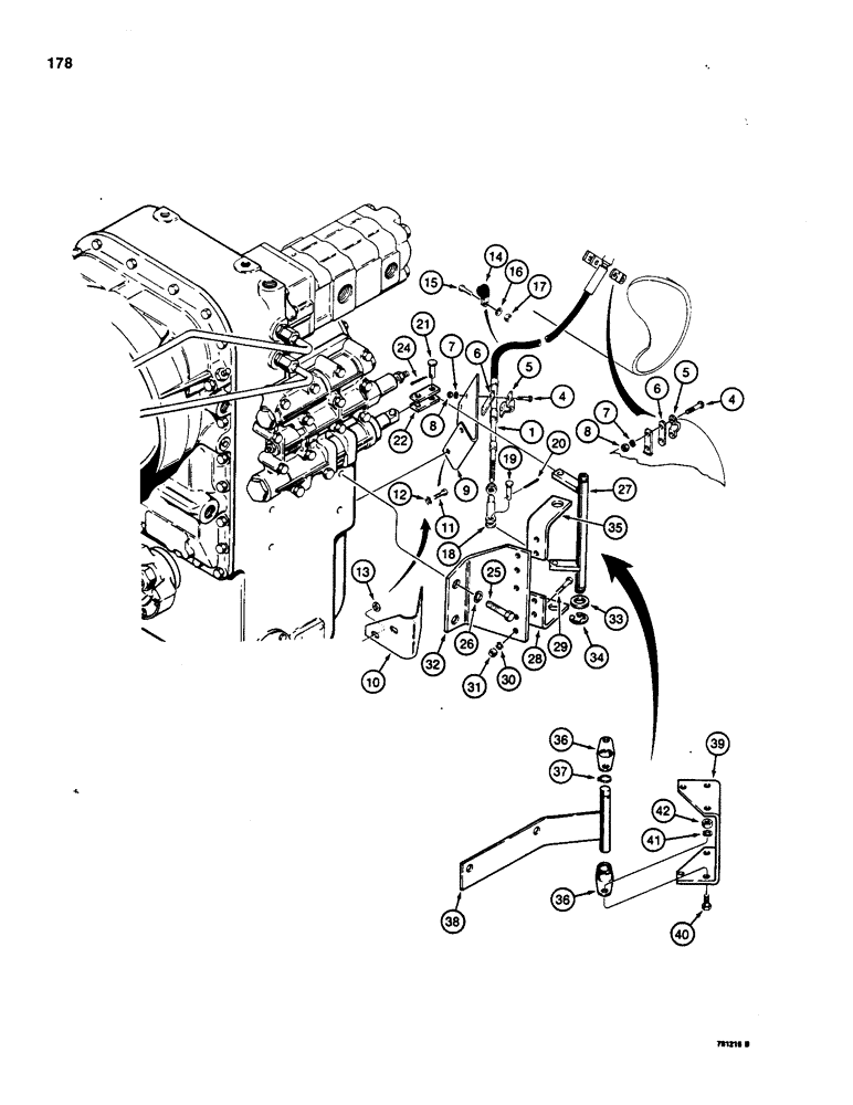 Схема запчастей Case W20 - (178) - TRANSMISSION CONTROL PARTS, CABLE AND CABLE MOUNTING (06) - POWER TRAIN