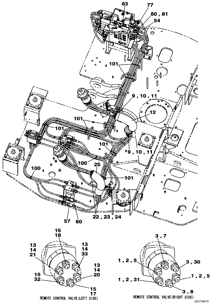 Схема запчастей Case CX75SR - (08-50[03]) - PILOT CONTROL LINES, ATTACHMENT - MODELS WITH DOZER BLADE (08) - HYDRAULICS