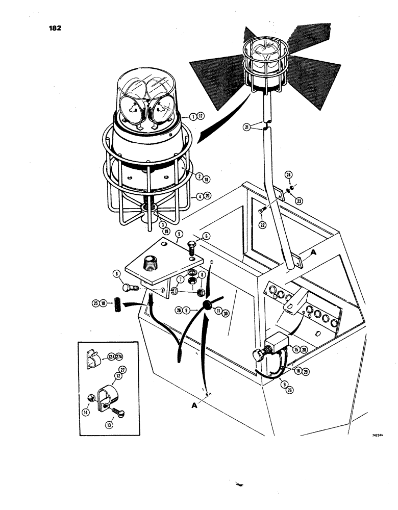 Схема запчастей Case W24B - (182) - ROTATING BEACON AND RELATED PARTS, USED ON MODELS WITH CAB (04) - ELECTRICAL SYSTEMS