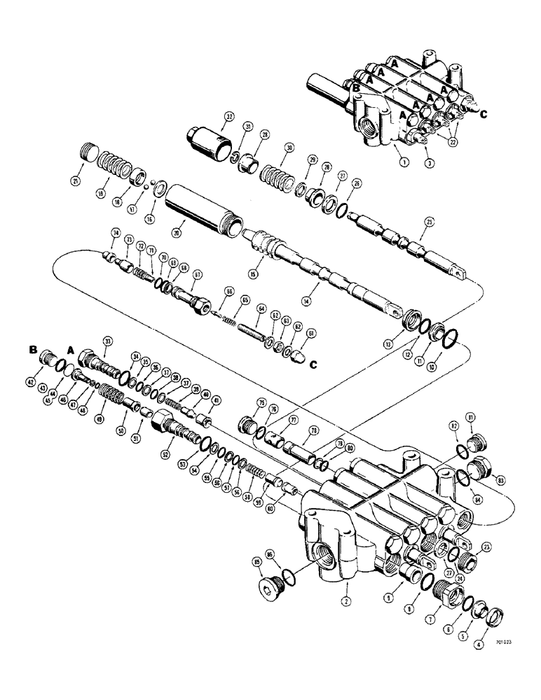 Схема запчастей Case 33 - (184) - 3 POINT HITCH, D50819 CONTROL VALVE (4 SPOOL) 