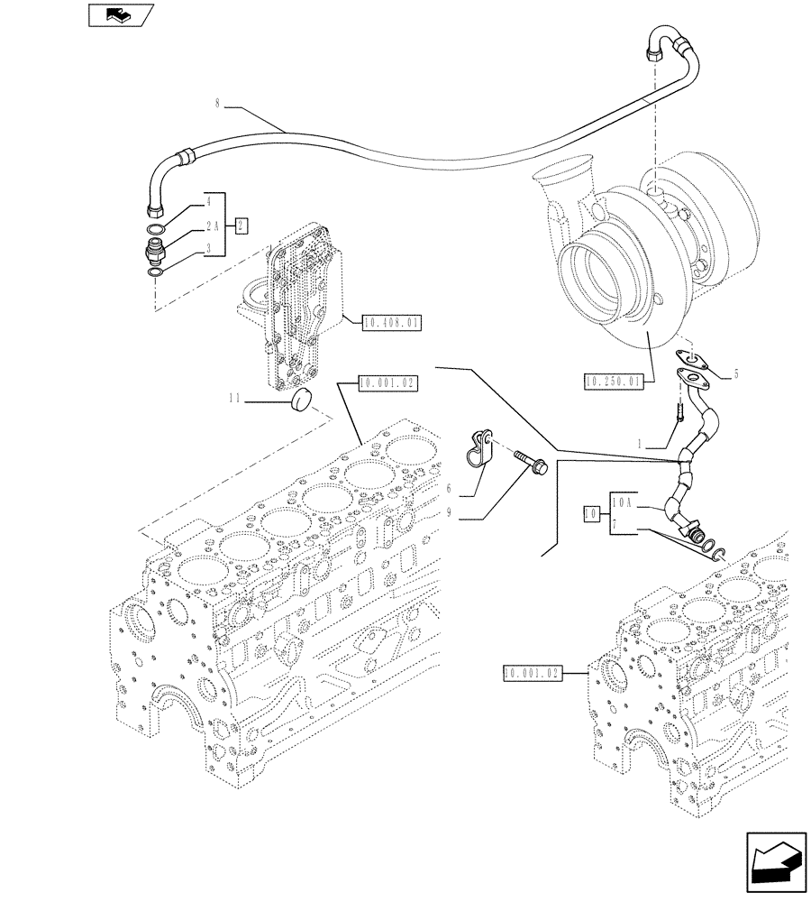 Схема запчастей Case F4DFE613F A002 - (10.304.05) - PIPING - ENGINE OIL (2855470) (10) - ENGINE