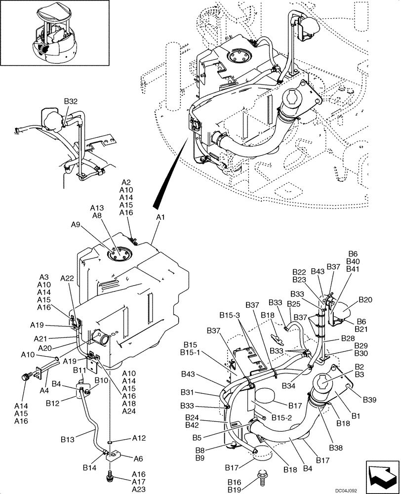 Схема запчастей Case CX36B - (059-01A[1-02]) - FUEL TANK (CANOPY) (10) - ENGINE