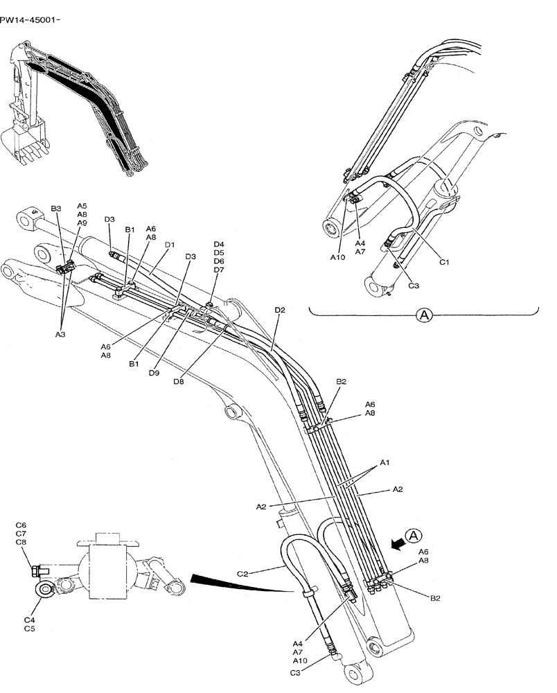 Схема запчастей Case CX31B - (03-002) - HYD LINES, BOOM 2.3M (7FT 7IN) (35) - HYDRAULIC SYSTEMS