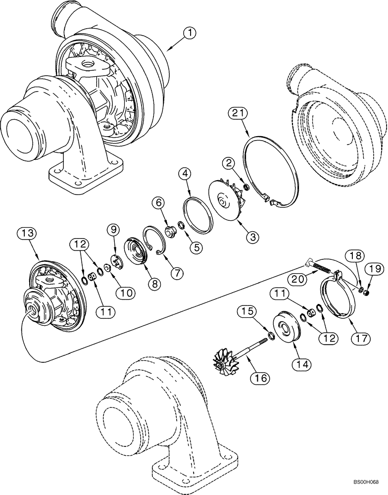 Схема запчастей Case 95XT - (02-09D) - TURBOCHARGER ASSY, NORTH AMERICAN MODELS WITH AIR CONDITIONING AND ALL EUROPEAN MODELS (02) - ENGINE