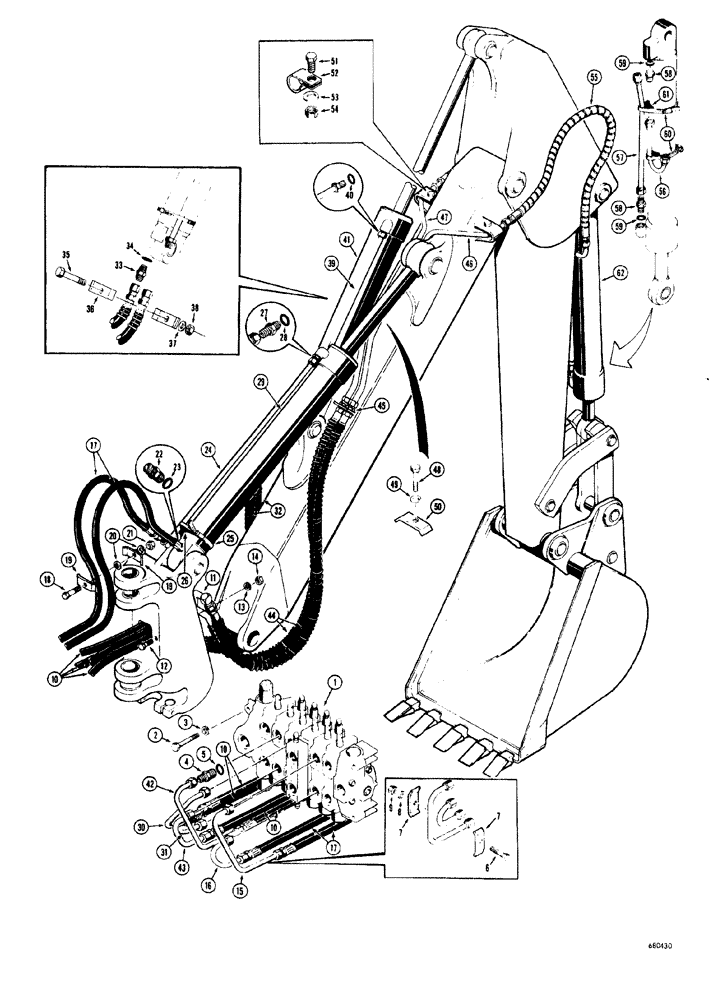 Схема запчастей Case 34 - (158) - BOOM, CROWD AND BUCKET CYLINDER HYDRAULICS USED ON BACKHOE SERIAL NO. 1022951 AND AFTER 