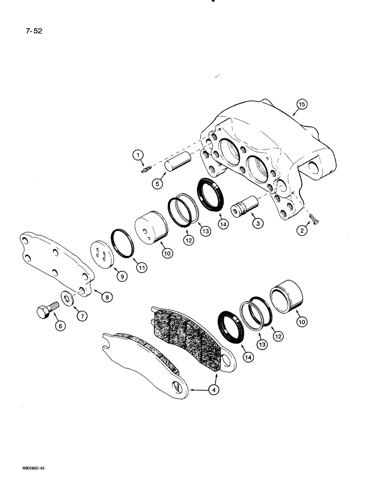 Схема запчастей Case 821 - (7-052) - BRAKE CALIPER, P.I.N. JAK0023970 AND AFTER (07) - BRAKES