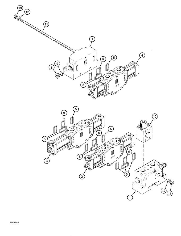 Схема запчастей Case 921 - (8-034) - LOADER CONTROL VALVE, THREE-SPOOL, P.I.N. JEE0040188 AND AFTER (08) - HYDRAULICS