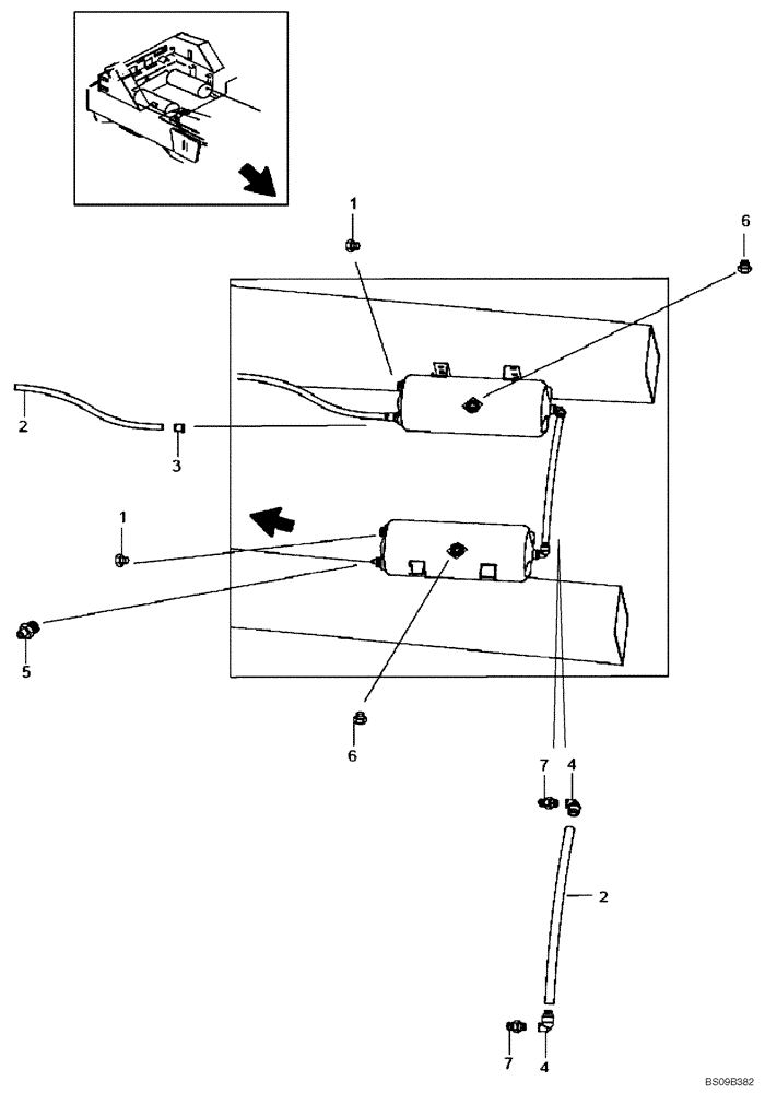 Схема запчастей Case 330B - (47A05002320[001]) - LINES, WET BRAKE PNEUMATIC REAR AIR TANK (P.I.N. HHD0330BN7PG57000 AND AFTER) (84196388) (09) - Implement / Hydraulics / Frame / Brakes