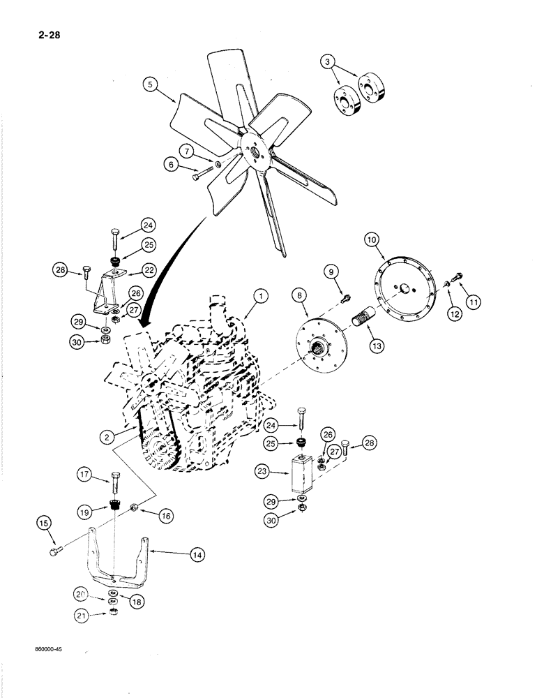 Схема запчастей Case 1080B - (2-28) - ENGINE MOUNTING AND ADAPTING PARTS, USED ON MODELS WITH CASE ENGINE (02) - ENGINE