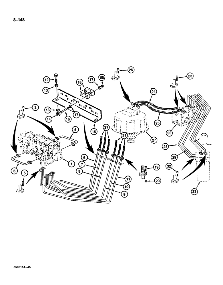 Схема запчастей Case 125B - (8-148) - HYDRAULIC CIRCUITS FROM CONTROL VALVES, SWING & DRIVE CONTROL & ATTACHMENT CONTROL VALVE (08) - HYDRAULICS