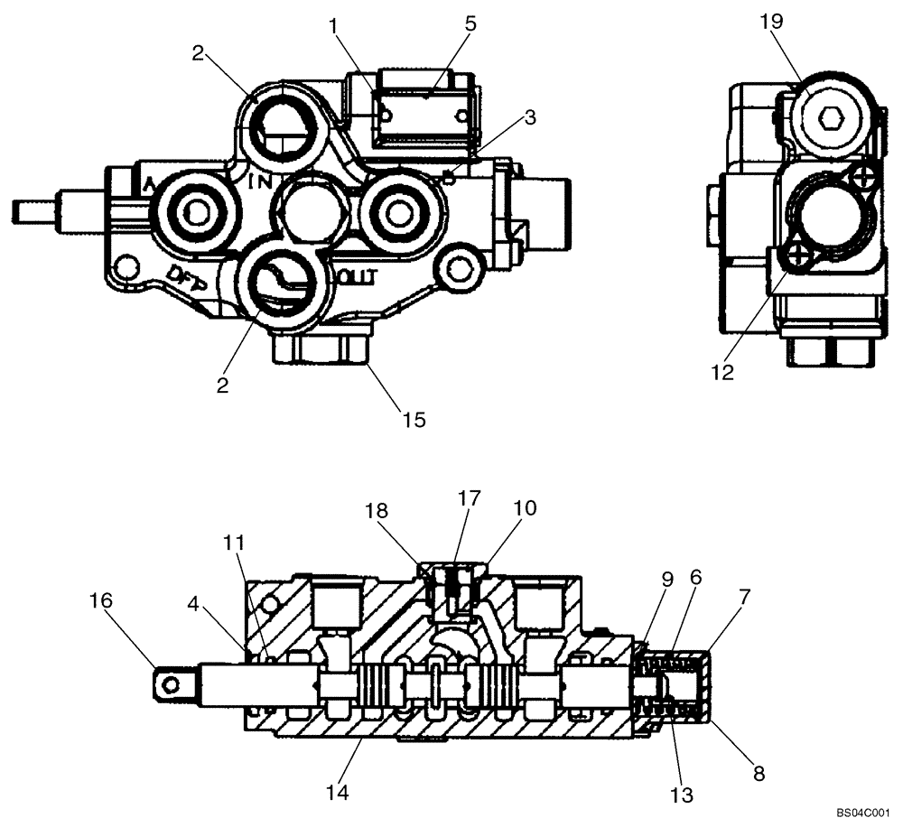 Схема запчастей Case 70XT - (08-19A) - VALVE, CONTROL - AUXILIARY (08) - HYDRAULICS