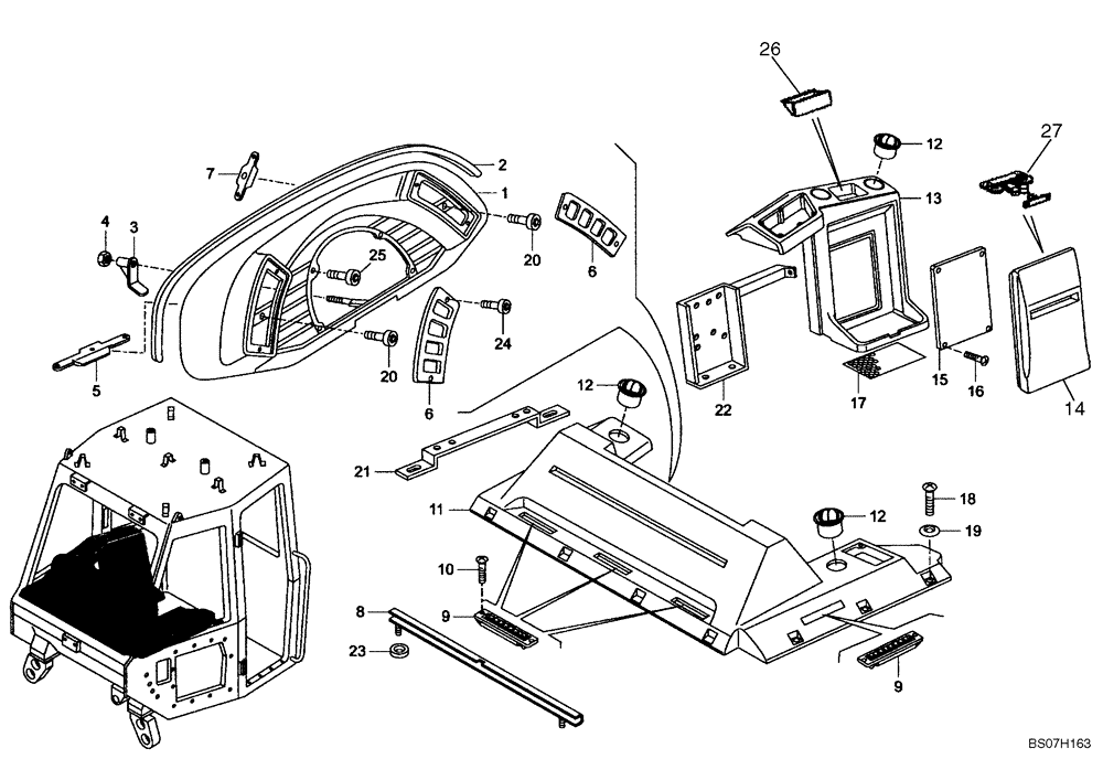 Схема запчастей Case 340 - (51A00001291[001]) - DRIVER CAB - DASHBOARD AND INTERNAL CONSOLE (87365954) (10) - Cab/Cowlings