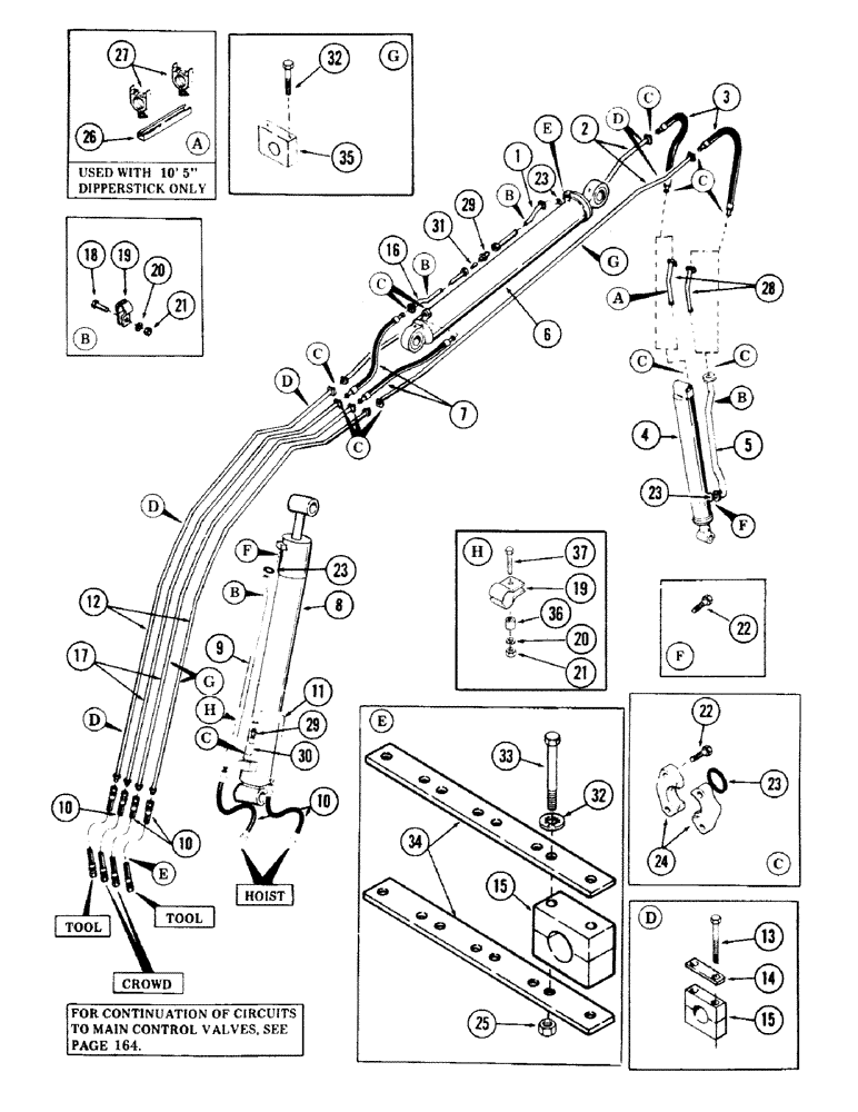 Схема запчастей Case 40 - (166) - "E" BOOM AND DIPPERSTICK TUBING (35) - HYDRAULIC SYSTEMS