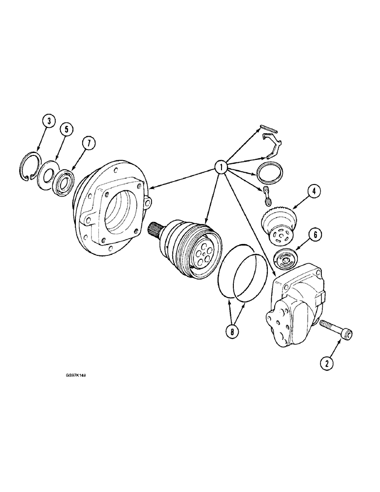 Схема запчастей Case 888 - (8C-44) - SWING HYDRAULIC MOTOR, P.I.N. 15401 THRU 15482 (08) - HYDRAULICS