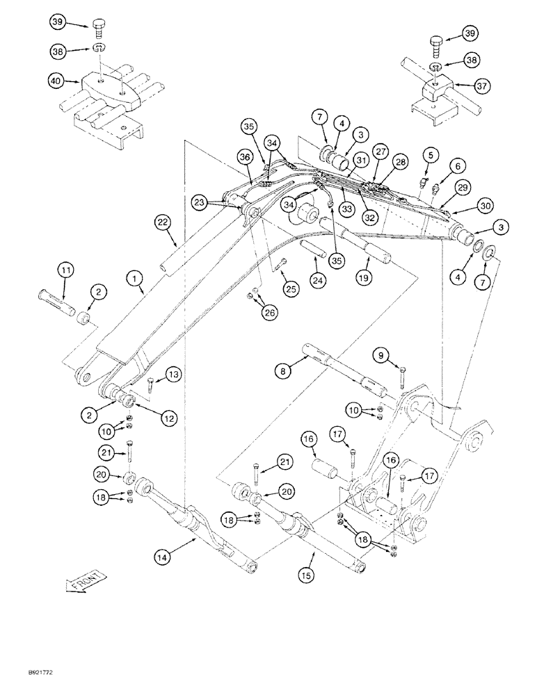 Схема запчастей Case 9030 - (9-52) - BOOM AND MOUNTING PINS, STANDARD BOOM - 18-1/2 FT (09) - CHASSIS