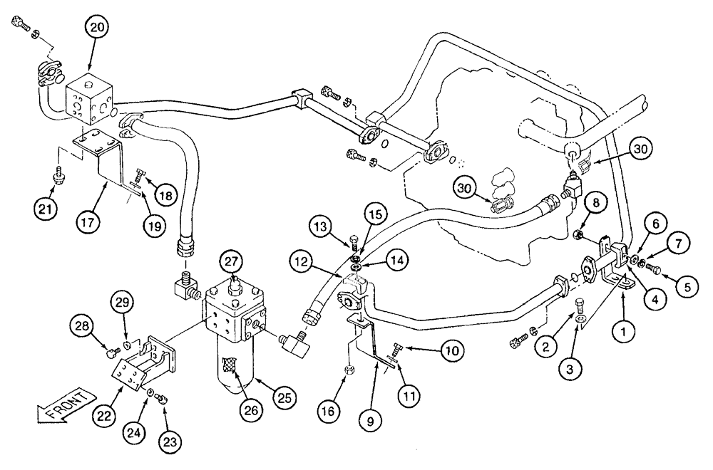 Схема запчастей Case 9050B - (8-118) - DOUBLE ACTION AUXILIARY EQUIPMENT OPTION, COMPONENT MOUNTING AND TUBE SUPPORTS (08) - HYDRAULICS